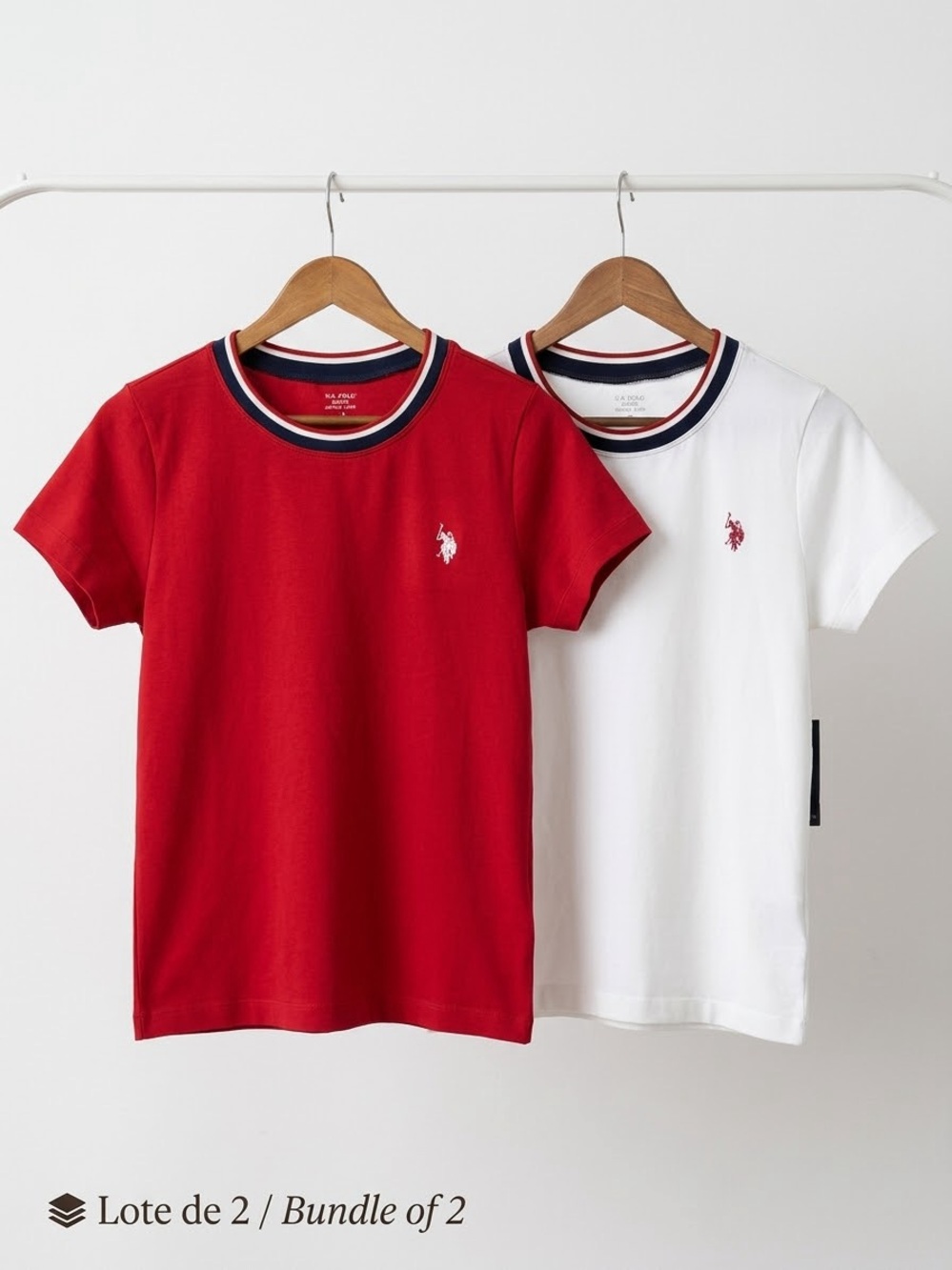 Lot of 2 U.S. Polo Assn. T-Shirts (Red & White) - Size S/M